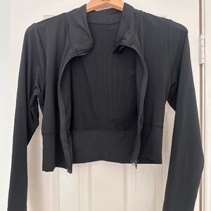 Women's Black Spandex Zipper Down Cropped Jacket | Size S/M
